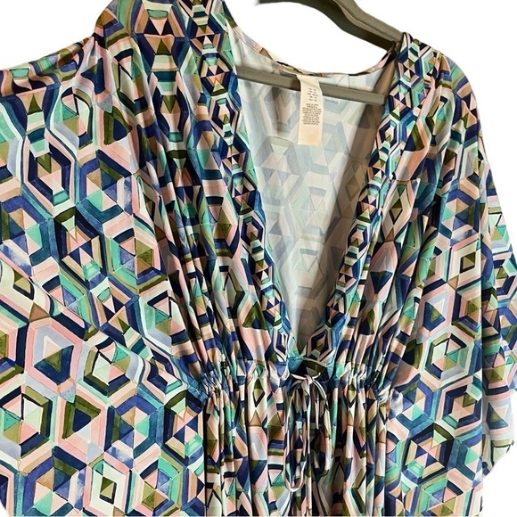 La Blanca Riviera Pink & Blue V Neck Caftan Style Swimsuit Coverup Sz 1X - Picture 10 of 10